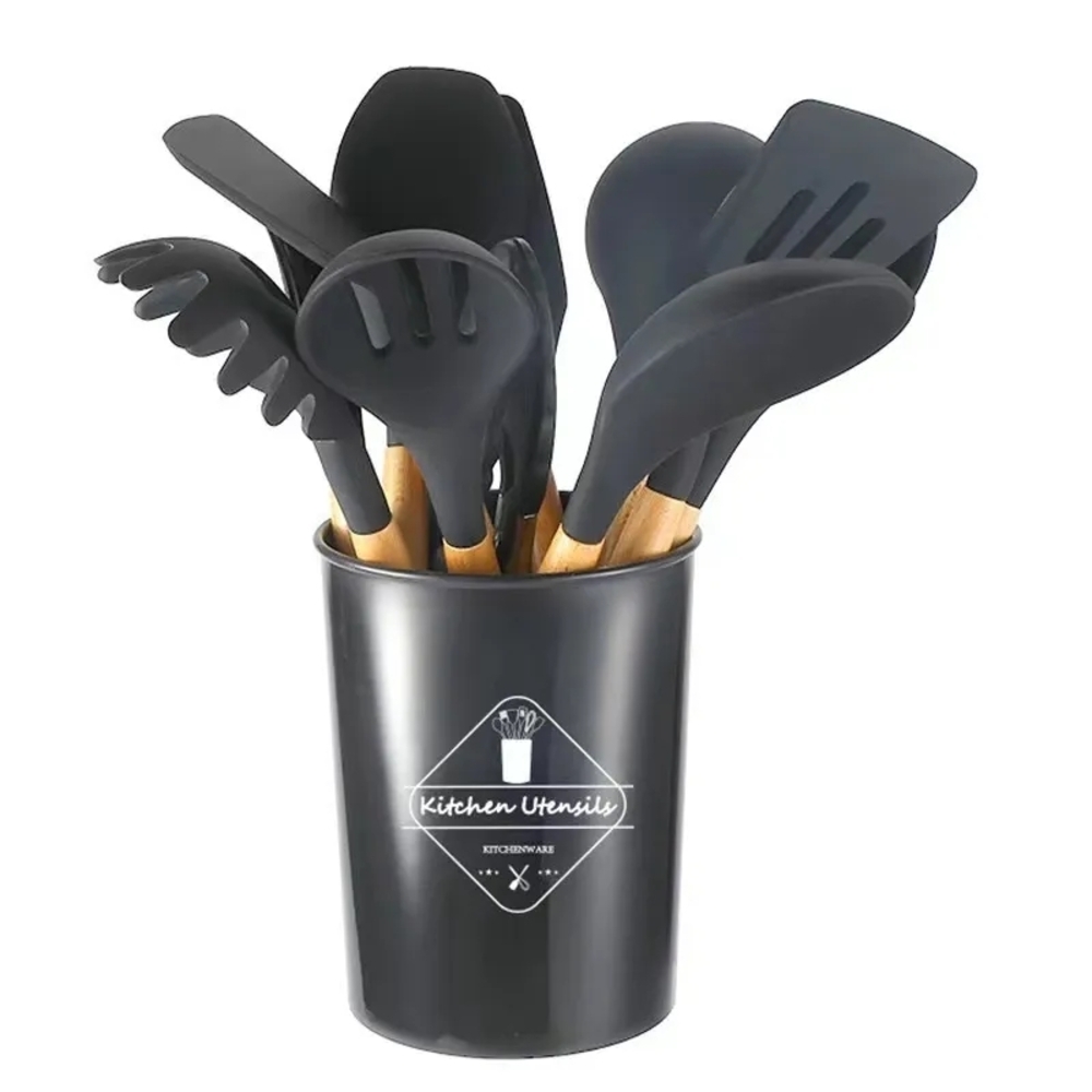 Charcoal Kitchen Utensil Set with Holder